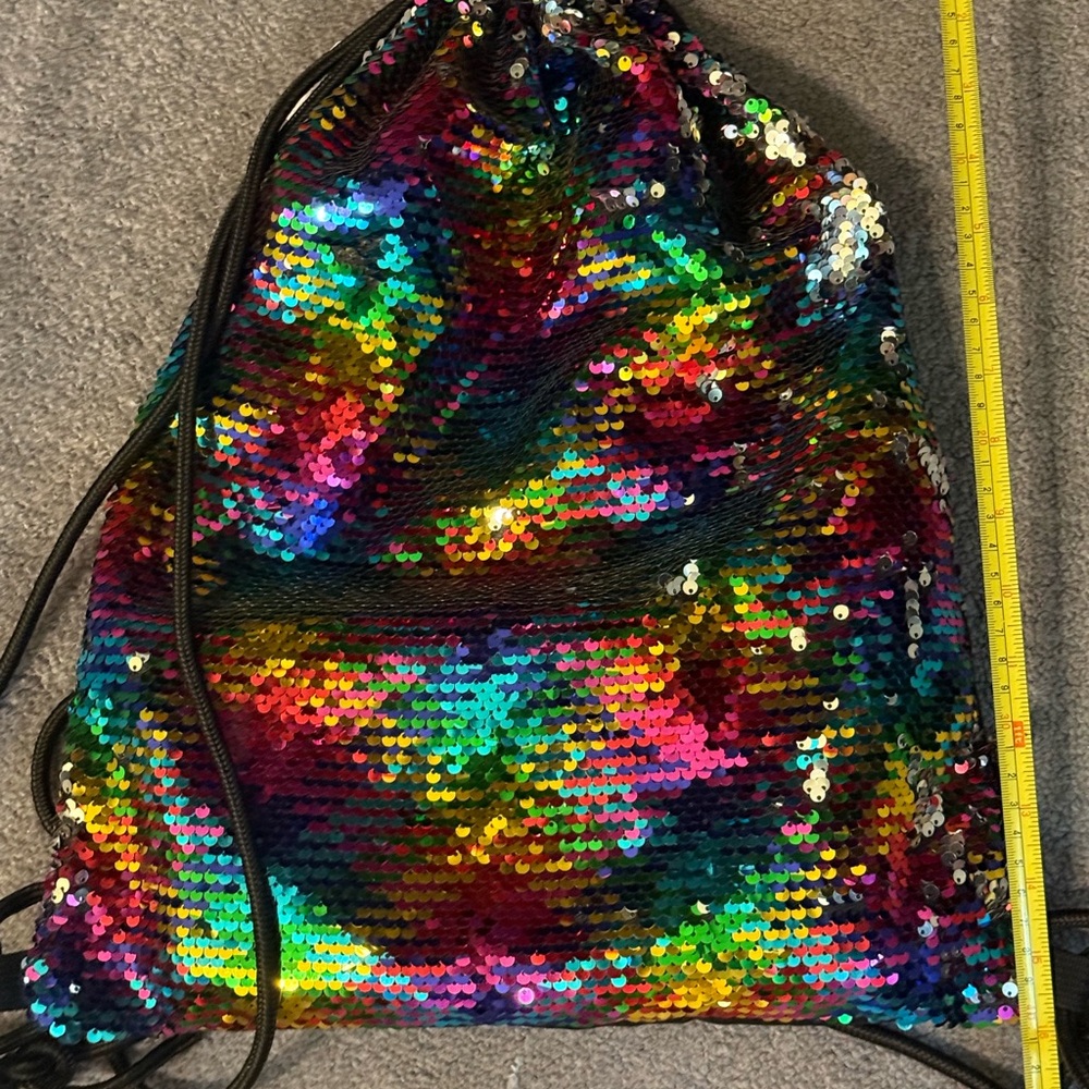 Multicolor Sequin Drawstring Backpack - Picture 3 of 5